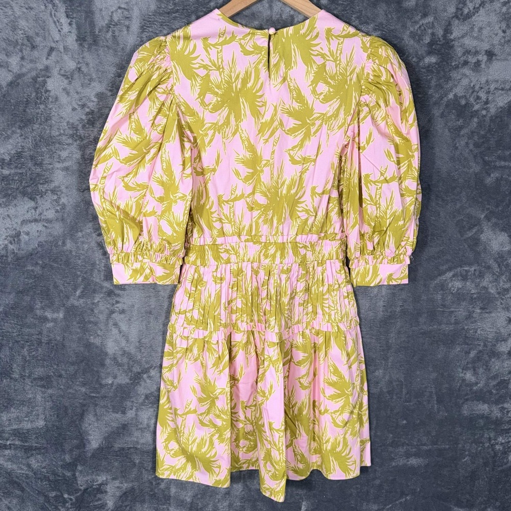 Diane Von‎ Furstenberg Womens Dress Pink Green Puff Sleeve Tropical Print - Picture 3 of 6